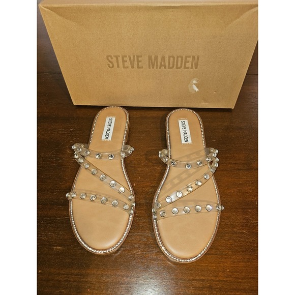 Steve Madden Shoes - STEVE MADDEN Women Beige Slide Clear Diamond Strap Sandal Size 7.5 New in box
